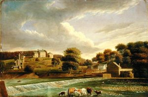Mill Grove Farm, Perkioman Creek, Philadelphia, ca.1820 (olie på panel)
