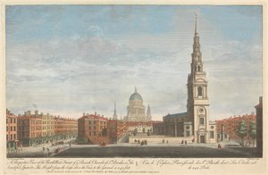 Et perspektivbillede af den nordvestlige front af ye Parish Church of St. Brides, med den smukke Spire & ca. Højden fra korset over det forfængelige til jorden er 242 fod