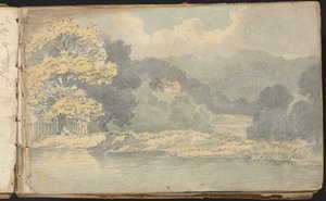 Album med landskabs- og figurstudier: Landskabsscene nær St. Albans af Thomas Bradshaw