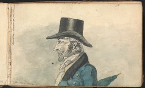 Album med landskabs- og figurstudier: Profil af en mand med en paraply