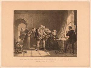 Mary Queen of Scots tvunget til at underskrive sin abdikation i Lochleven Castle, 1567, 1878