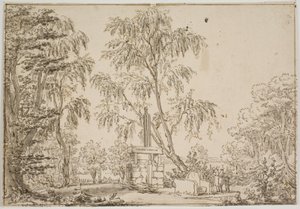 Parti fra Fredensborg have med "den forblommede antique" og Esrom sø i baggrunden af Thomas Bruun