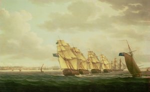 Nelson på "Theseus" med Inshore Squadron ud for Cadiz, juli 1797, af Thomas Buttersworth
