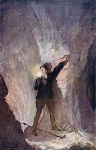 Illustration til A Journey to the Center of the Earth af Jules Verne (farve litho)