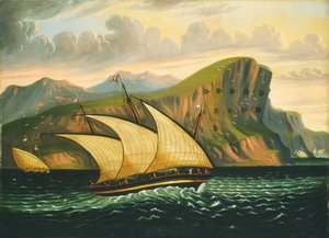 Felucca ud for Gibraltar, midten af det 19. århundrede.