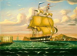 Pakketransportskib passerer Castle Williams, New Yorks havn af Thomas Chambers