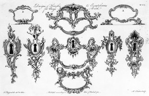 Design of Handles und Escutcheons for Brass Work, tryk udført af W. Foster, 1761