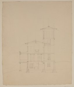 Tegning af foreslået villa i Catskill, ca. 1801-48 (grafitblyant på råhvidt vævet papir) af Thomas Cole