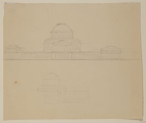 Forhøjning af Ohio State House, ca. 1838 (grafitblyant på beige vævet papir) af Thomas Cole