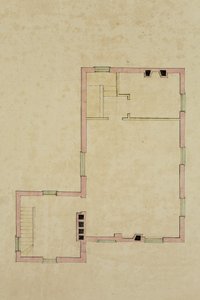 Plantegning af anden sal i den foreslåede villa på Catskill af Thomas Cole
