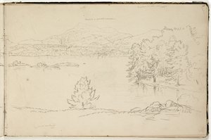 Hoosick eller Saddle Mountain and Lake nær Pittsfield, ca. 1832 (blyant på offwhite papir) (se også 3525969) af Thomas Cole