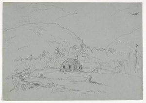 Hus i Mount Desert, ca. 1844 (grafit forhøjet med hvid farveblyant på papir) af Thomas Cole