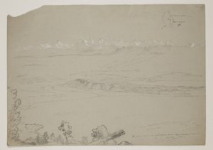 Lake Yverdon eller Neuchatel fra Hill Chaumont, Schweiz, 1841 (blyant forhøjet med gouache på papir) af Thomas Cole