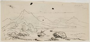 Landskabsskitse, 1841 (pen og sort blæk på cremefarvet papir) af Thomas Cole