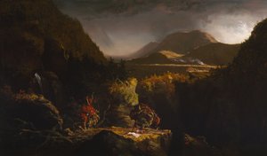 Landskab med figurer: En scene fra "Den sidste mohikaner" af Thomas Cole