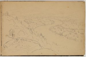 Panorama af Oxbow på Connecticut-floden set fra Mount Holyoke, ca. 1832 (blyant på papir) af Thomas Cole