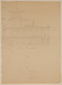 Side elevation af foreslået villa ved Catskill af Thomas Cole