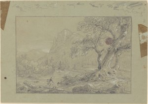 Studie til "The Mountain Ford" af Thomas Cole
