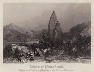 Ydre af Hindoo Temple (farve litho)