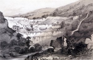 Udsigt over huler, Ajunta, Indien, 1844