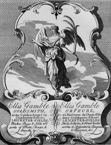 Handelskort fra guldsmed Ellis Gamble, 1720