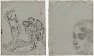 Duel efter maskebolden (recto); Hoved af en kvinde (verso) af Thomas Couture