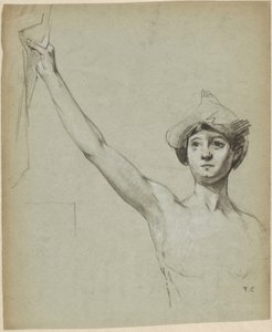 Nøgen figur ved draperi, modelstudie af Thomas Couture