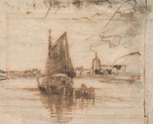 En Sejlbåd Becalmed af Thomas Creswick