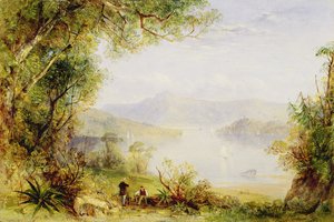 Udsigt over Hudson River, ca. 1840-45 (olie på panel)