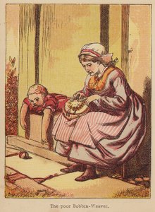 Den fattige spolevæver (koloreret gravure) af Thomas Dalziel