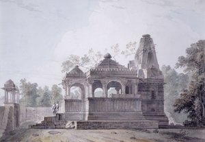 Et hinduistisk tempel i Rohtas-fortet, Bihar, af Thomas Daniell
