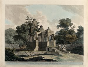 Et gammelt hinduistisk tempel i Rotas-fortet i Bahar af Thomas Daniell