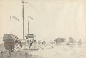 Både nær et hollandsk Folly Fort, Canton af Thomas Daniell