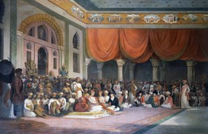 Charles Warre Malet indgår traktat med Peshwa fra Maratha Empire i 1790 i Durbar af Thomas Daniell