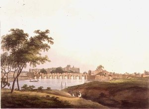 Broen ved Juonpore, Bengal, indgraveret af H. Merke (fl.1800-20) pub. af Edward Orme (1774-c.1820) 1804 (litho) af Thomas Daniell