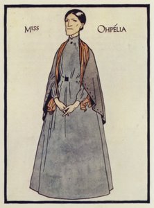 Miss Ophelia, en karakter fra Onkel Toms Hytte (farvelitografi)