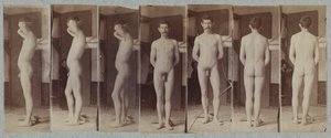 Fotografier af en stående mandlig nøgenmodel Joseph Smith, ca. 1883.