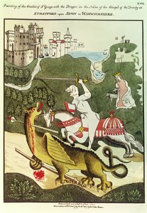 St. George and the Dragon, efter et originalt maleri i Treenighedens Kapel i Stratford Upon Avon, Warwickshire, 1804 af Thomas Fisher Hoxton