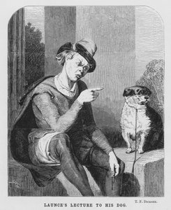 Launces foredrag til sin hund, to herrer fra Verona (gravering) af Thomas Francis (after) Dicksee