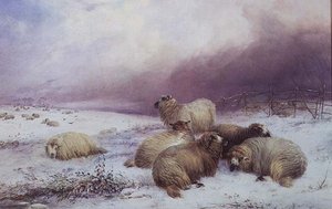Et vinterlandskab med får af Thomas Francis Wainewright