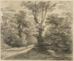 En solbeskinnet vej gennem en skov af Thomas Gainsborough