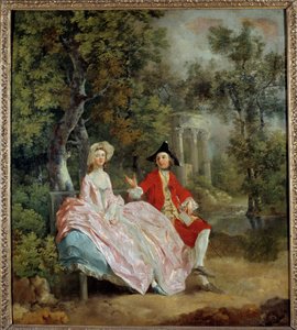 Samtale i en park: Thomas Gainsborough og hans kone Margaret Maleri af Thomas Gainsborough (1727-1788) 1746 Søn. 0,73 x 0,68 m - Samtale i en park: Thomas Gainsborough og hans brud, Margaret. Maleri af Thomas Gainsborough (1727-1788)