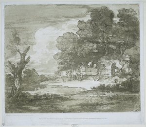 Landskab med en vogn trukket af heste langs en havnefront og et skovbryn af Thomas Gainsborough