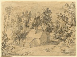 Studie af et hus og et skur i en skovklædt dal af Thomas Gainsborough