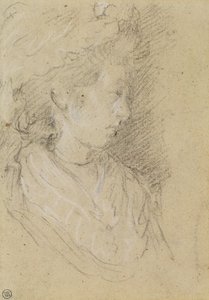 Studie af en kvinde i en pøbelkasket (sort-hvidt kridt på vævet papir) af Thomas Gainsborough