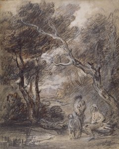 Skovlandskab med figurer, ca. 1788 (kridt, vask og gouache på papir) af Thomas Gainsborough