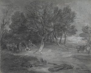 Skovklædt landskab med sigøjnerlejr af Thomas Gainsborough