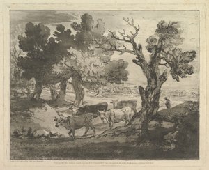 Skovklædt landskab med hyrder og køer, 1. august 1797. af Thomas Gainsborough
