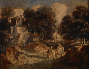 Skovklædt landskab med bønder til hest af Thomas Gainsborough