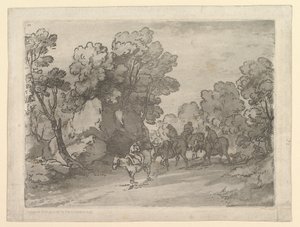 Skovklædt landskab med ryttere, 1. august 1797. af Thomas Gainsborough